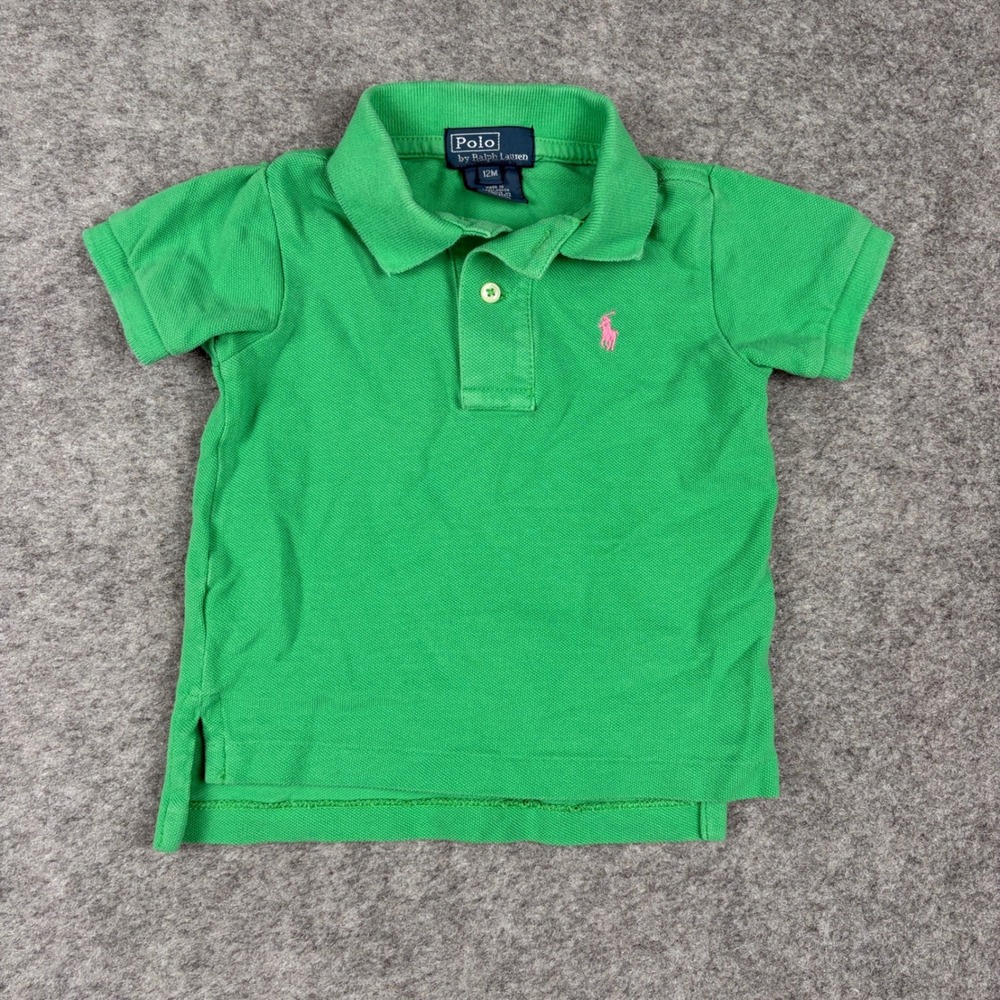 Polo Ralph Lauren Polo Shirt Unisex 12 Month Green Pink Pony Logo Short Sleeve - Picture 1 of 9